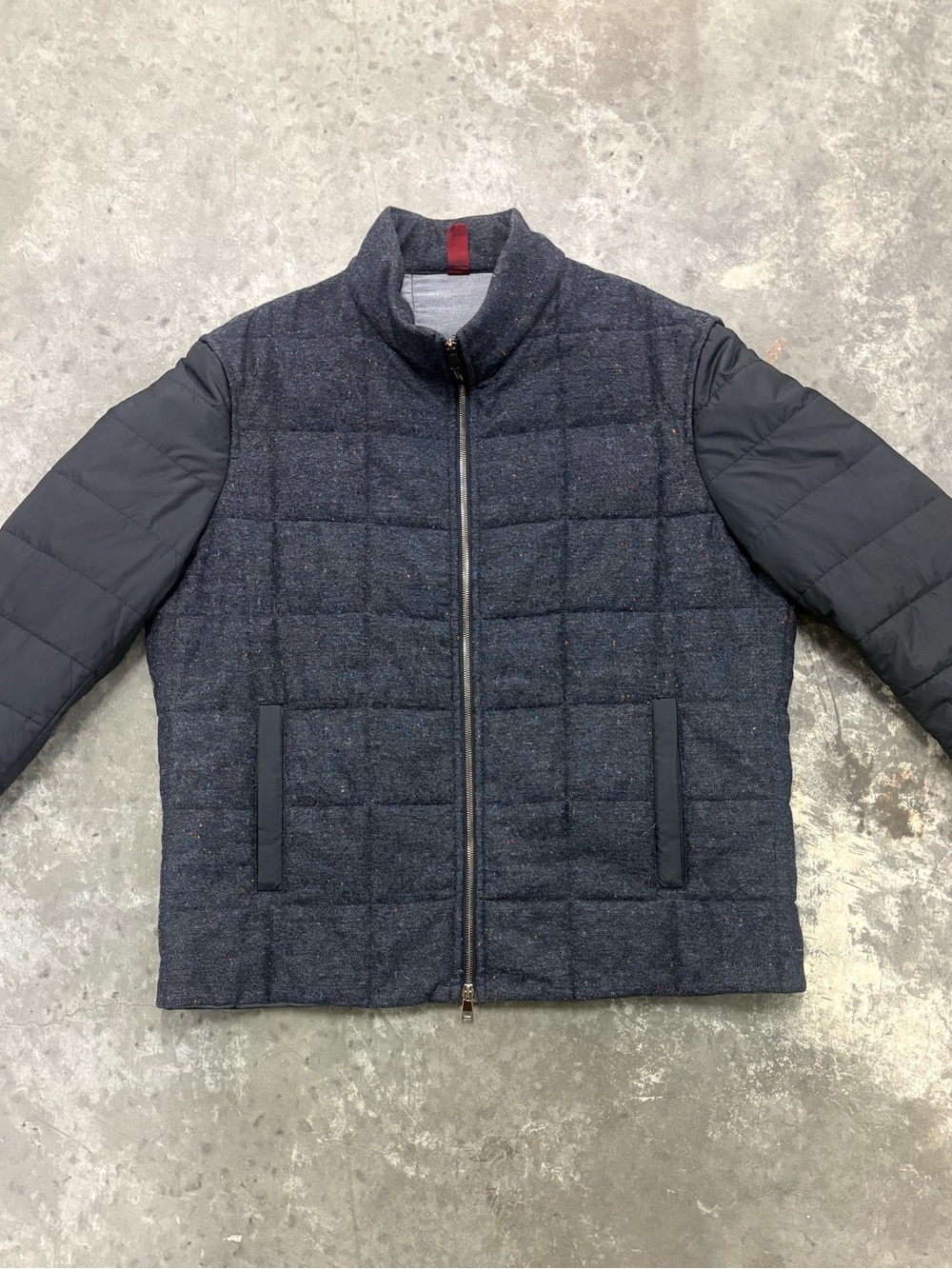 Saks Fifth Avenue Tweed & Puffer Mixed Media Quilted Jacket Charcoal Gray - XXL